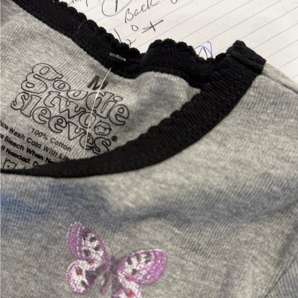 Gray Kids Shirt with Purple Butterfly